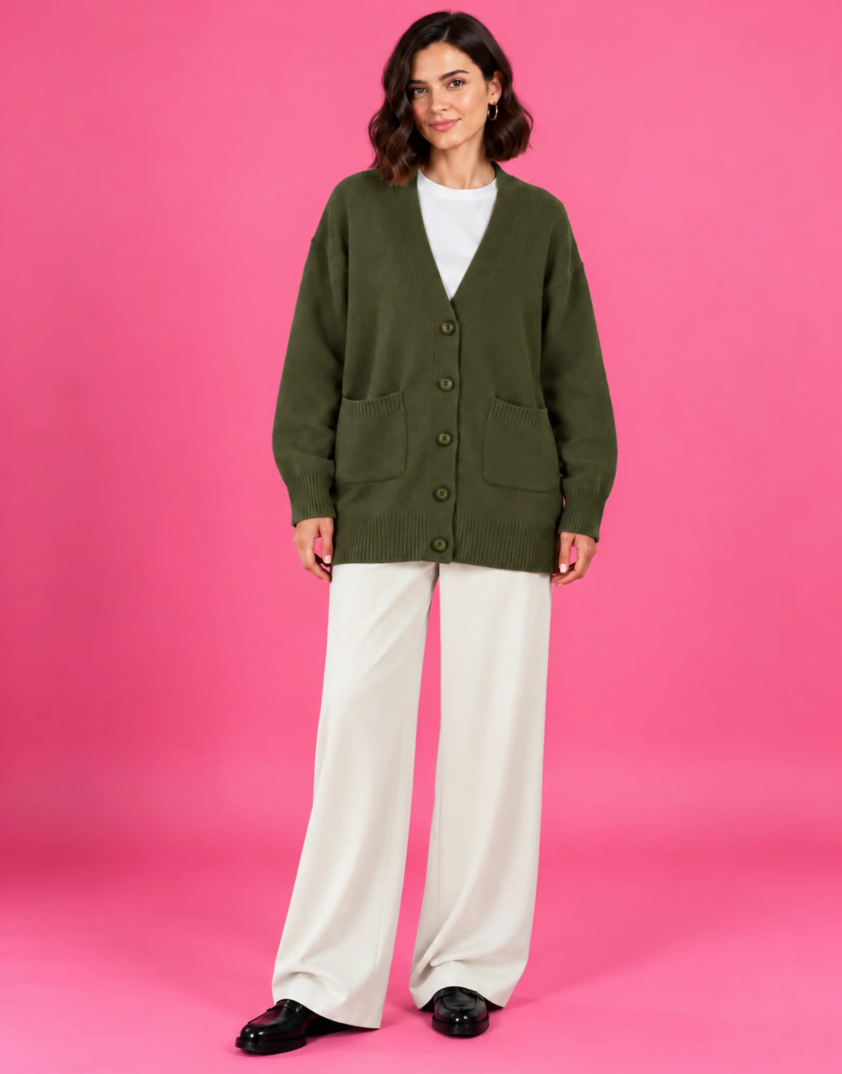 SGW Olive Green Women’s Long V-Neck Cardigan