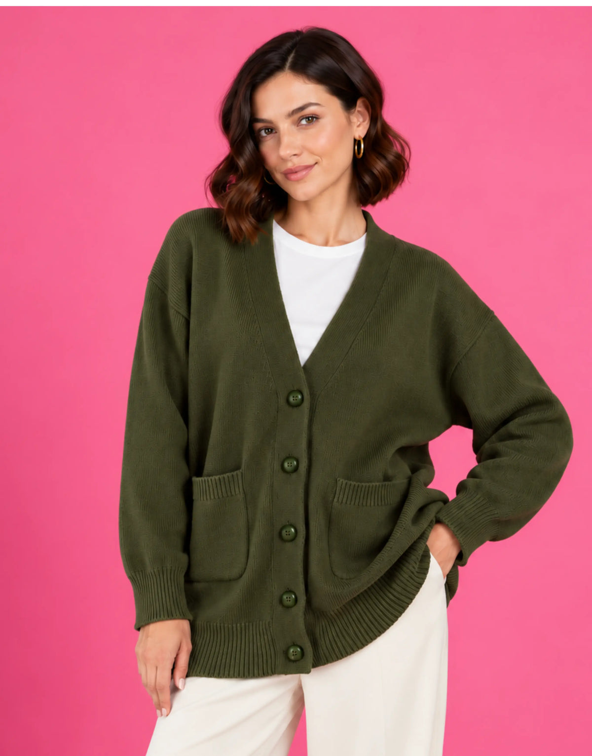 SGW Olive Green Women’s Long V-Neck Cardigan