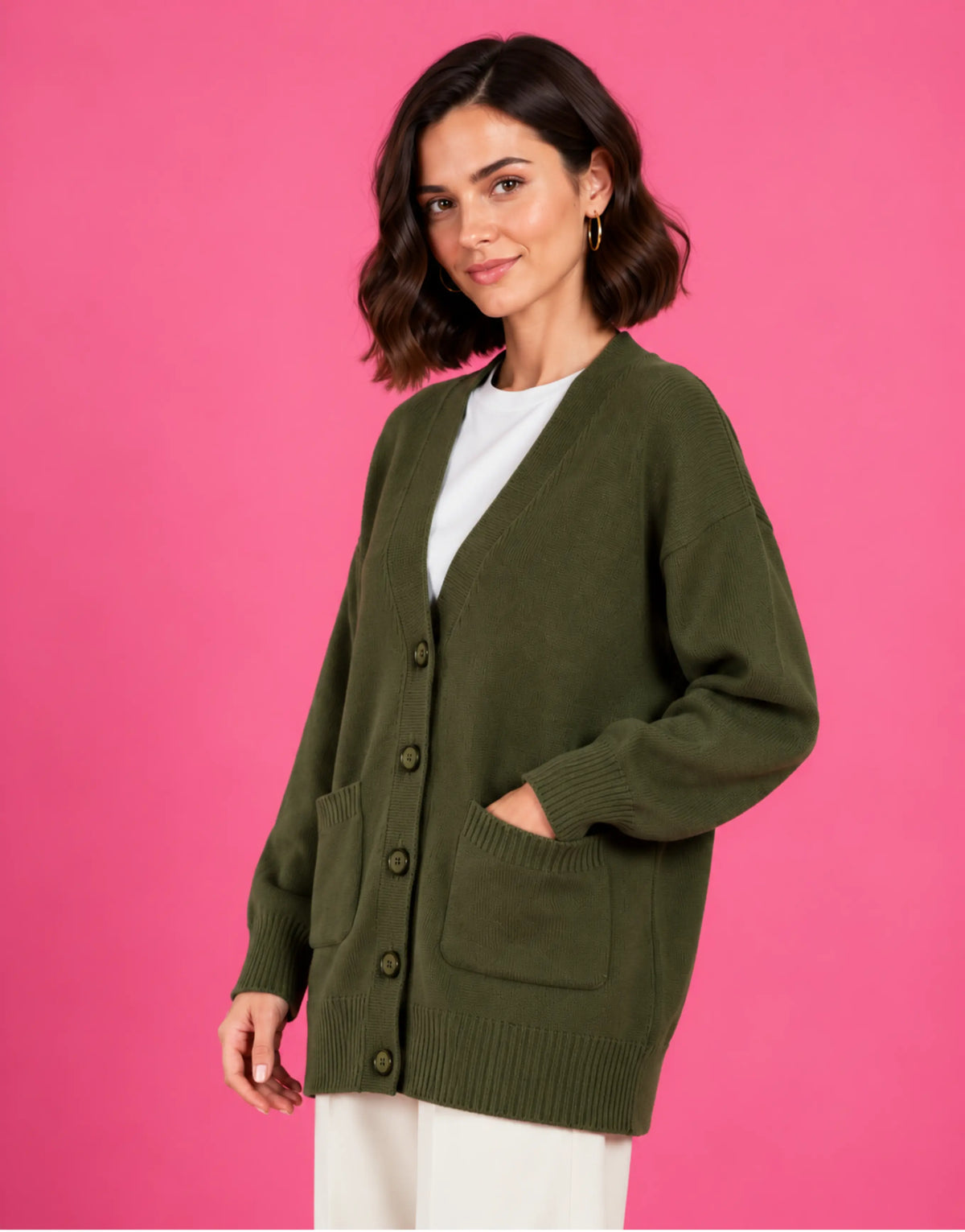 SGW Olive Green Women’s Long V-Neck Cardigan