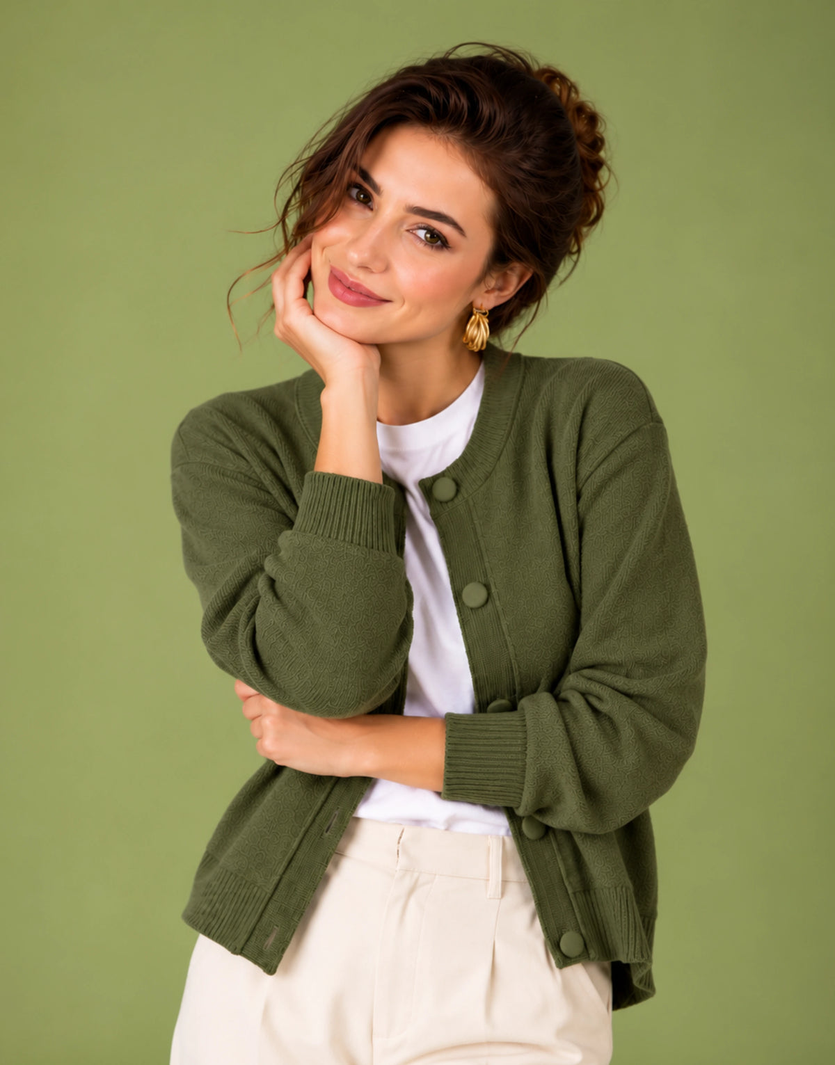 SGW Olive Green Women’s Crew-Neck Cardigan