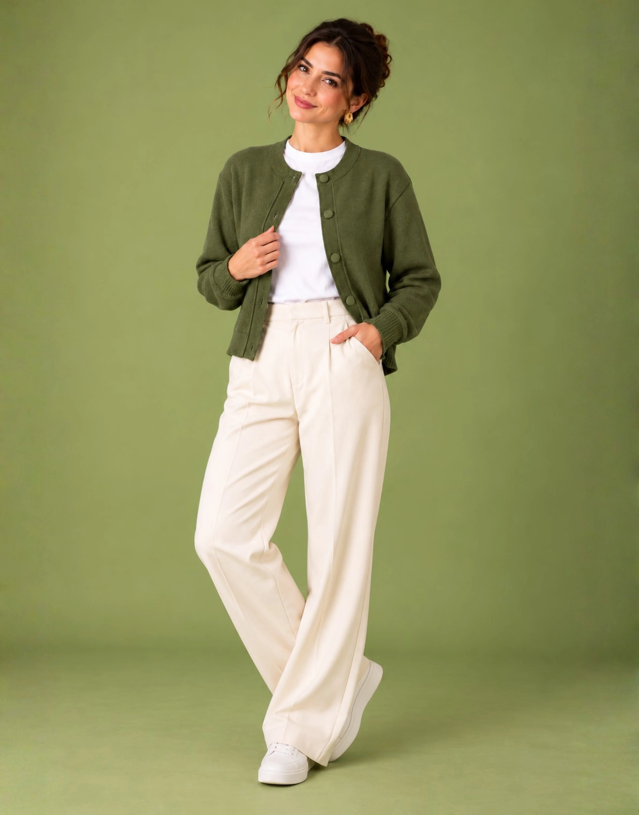 SGW Olive Green Women’s Crew-Neck Cardigan