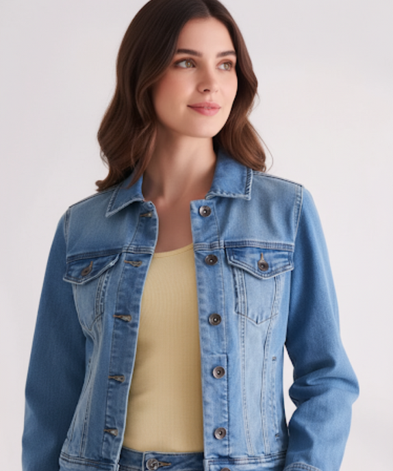 Women’s Casual Ice Blue Washed Denim Jacket