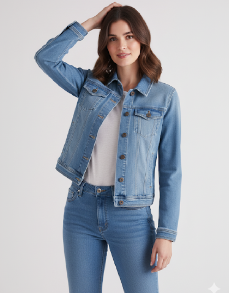 Women’s Casual Ice Blue Washed Denim Jacket