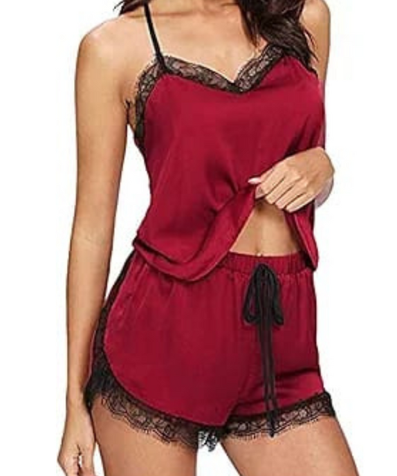 SGW Red Cami Set - Soft, Stretchable & Lace-Trimmed - SelectGraceWear