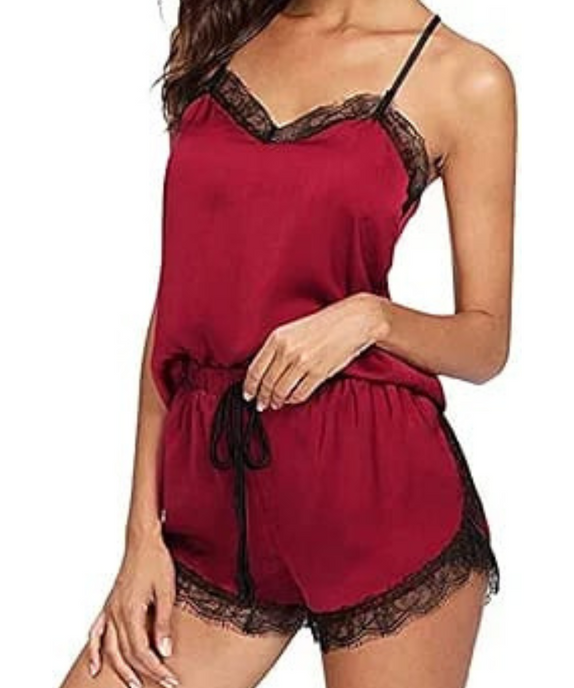 SGW Red Cami Set - Soft, Stretchable & Lace-Trimmed - SelectGraceWear