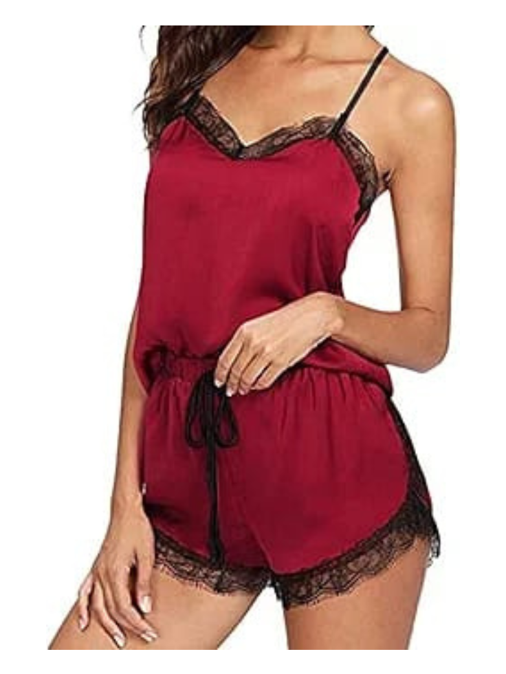 SGW Red Cami Set - Soft, Stretchable & Lace-Trimmed - SelectGraceWear