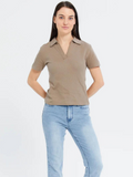 SGW Beige Ribbed Polo - Half Sleeves