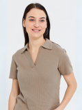 SGW Beige Ribbed Polo - Half Sleeves