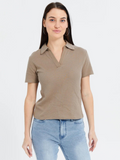 SGW Beige Ribbed Polo - Half Sleeves