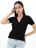 SGW Black Ribbed Polo - Half Sleeves