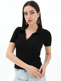 SGW Black Ribbed Polo - Half Sleeves