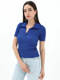 SGW Blue Ribbed Polo - Half Sleeves