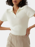 SGW White Ribbed Polo - Half Sleeves