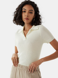 SGW White Ribbed Polo - Half Sleeves