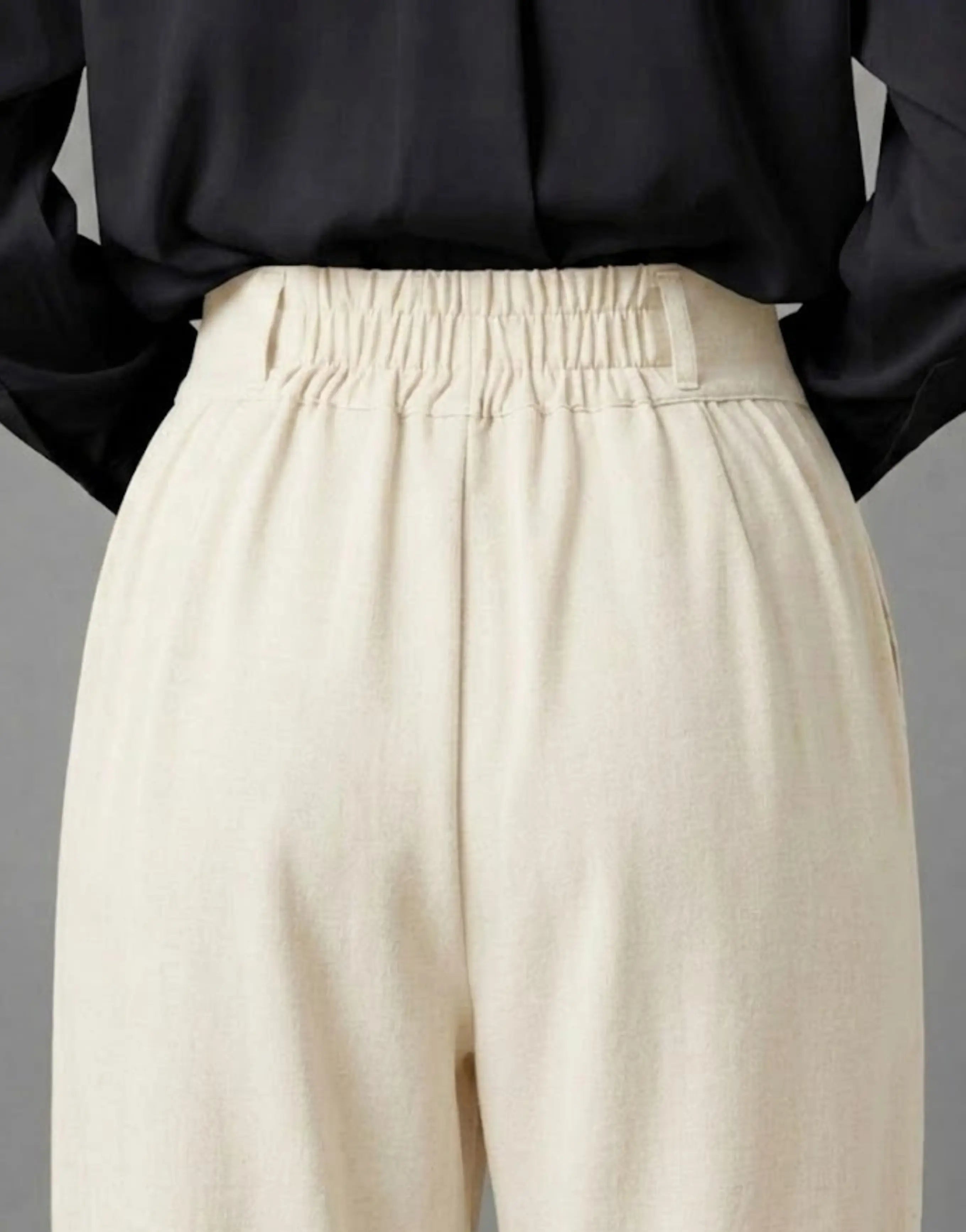 SGW Off White Tailored Wide-Leg Pants with Elastic Back Belt
