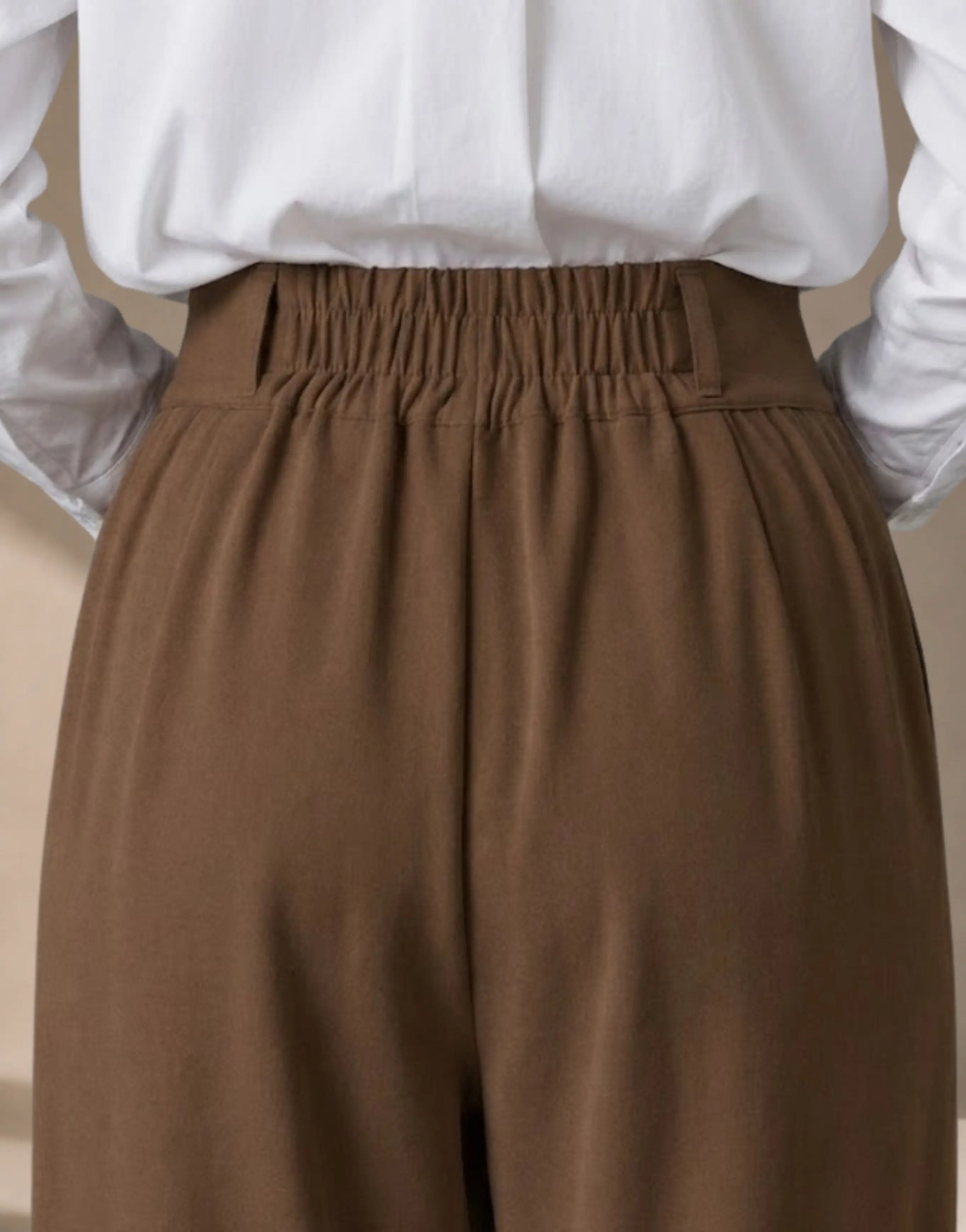 SGW Earth Brown Tailored Wide-Leg Pants with Elastic Back Belt