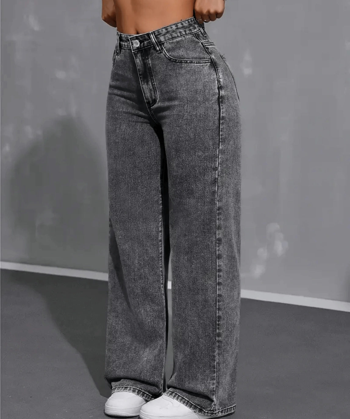 SGW - Vintage Dark Grey High-Waisted Wide-Leg Jeans - SelectGraceWear