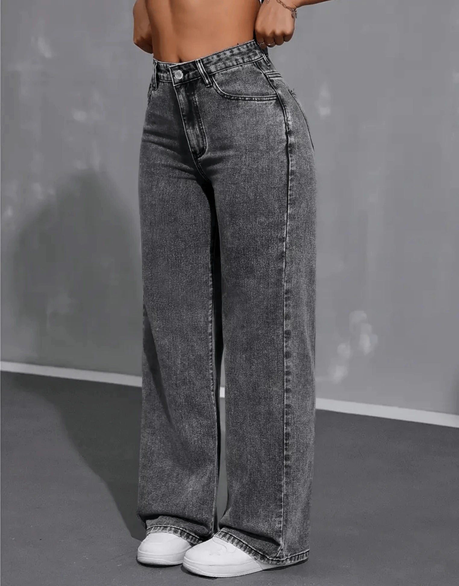 SGW - Vintage Dark Grey High-Waisted Wide-Leg Jeans - SelectGraceWear