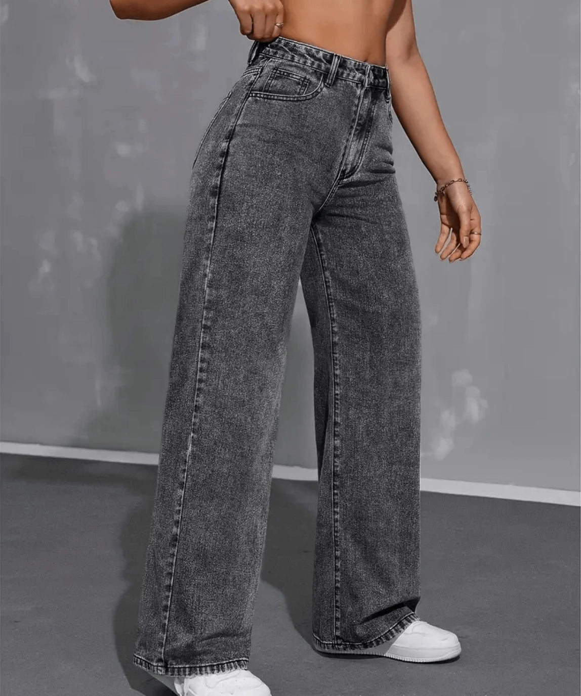 SGW - Vintage Dark Grey High-Waisted Wide-Leg Jeans - SelectGraceWear