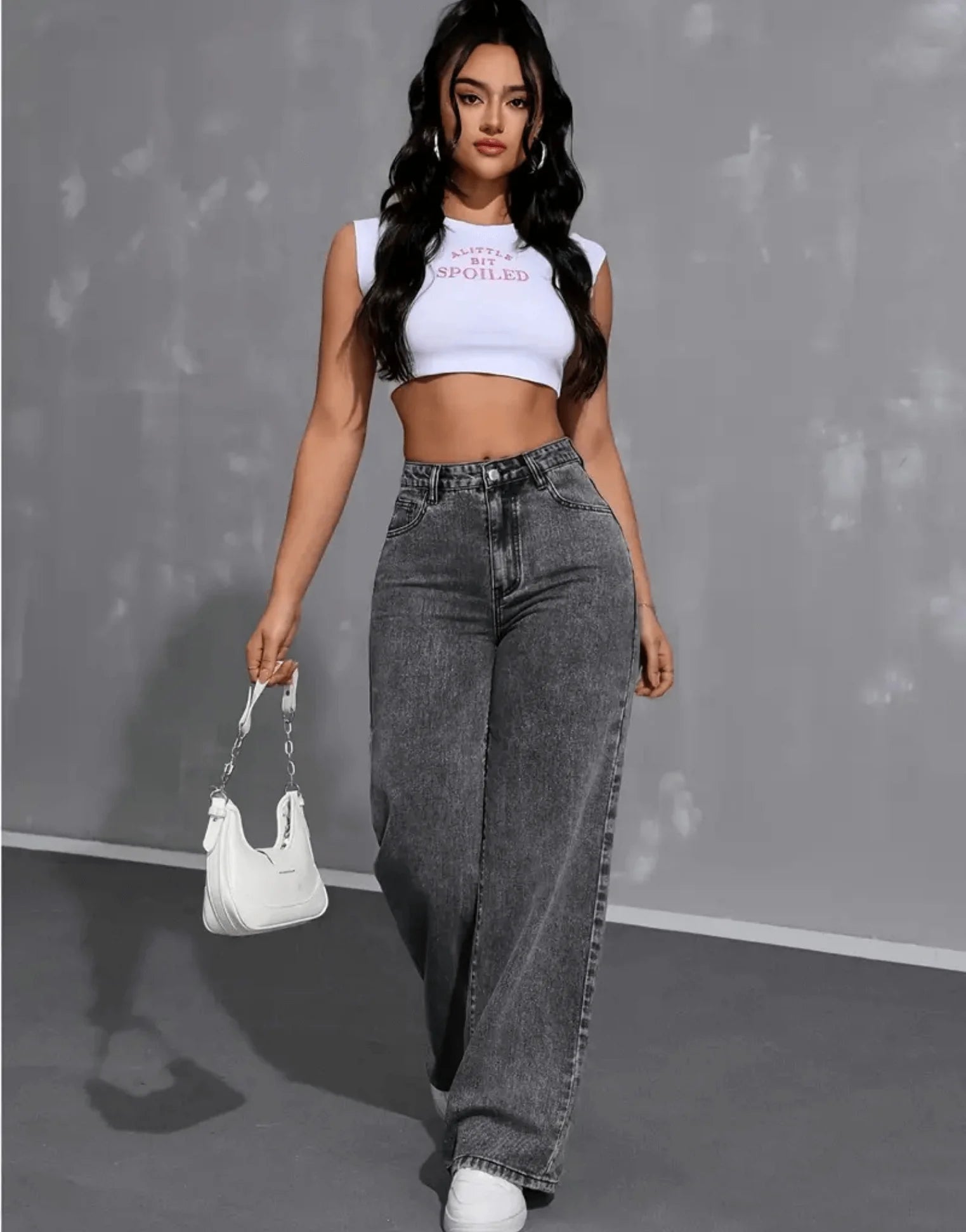 SGW - Vintage Dark Grey High-Waisted Wide-Leg Jeans - SelectGraceWear