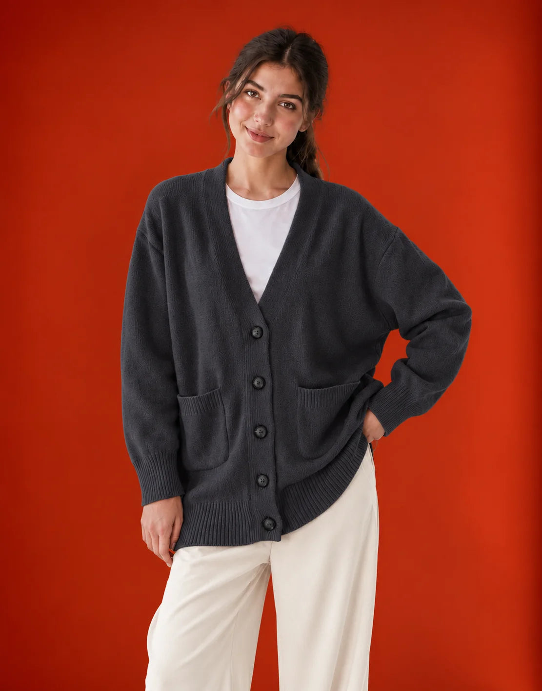 SGW Gray Women’s Long V-Neck Cardigan