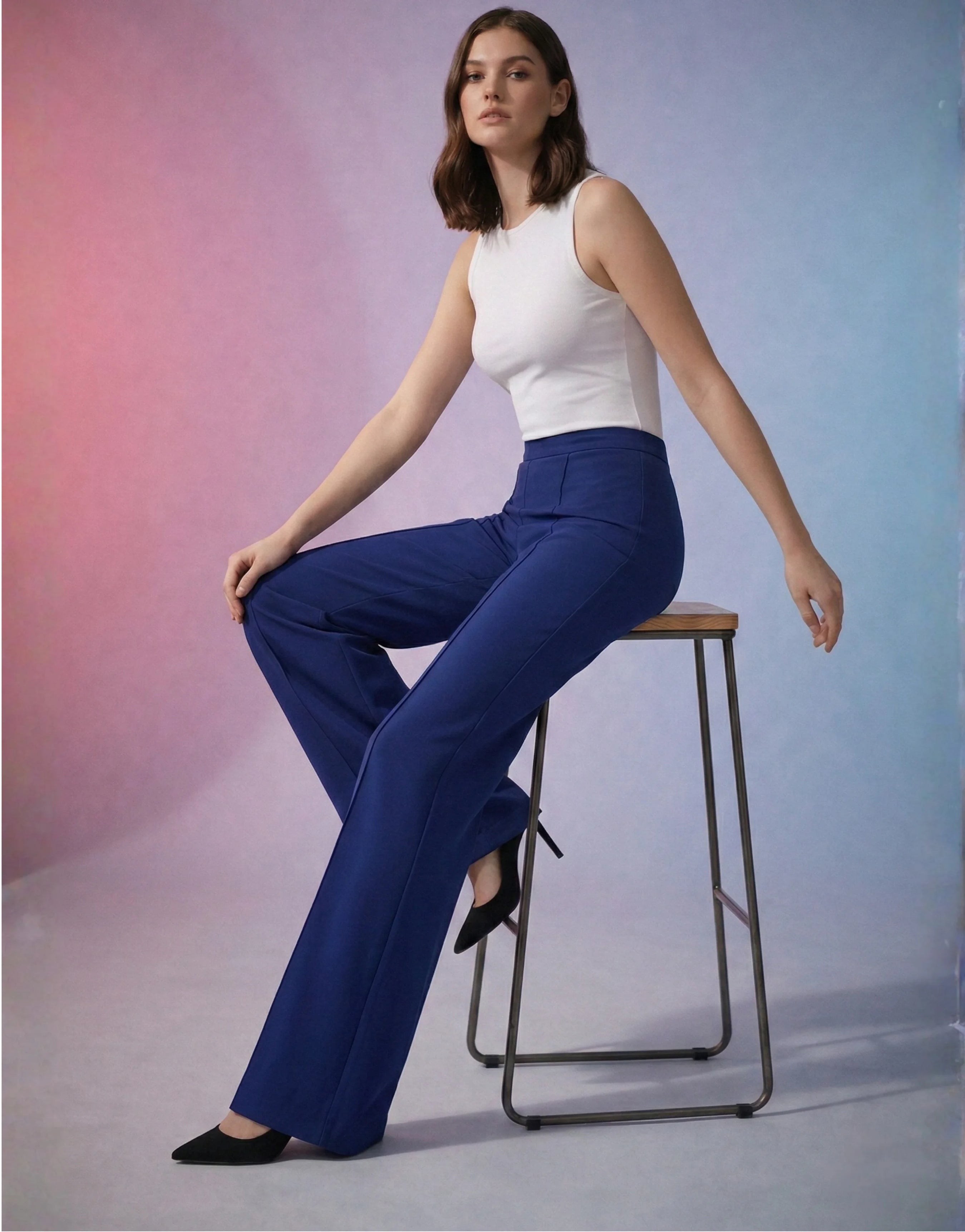 SGW Royal Blue High-Waist Wide-Leg Trouser