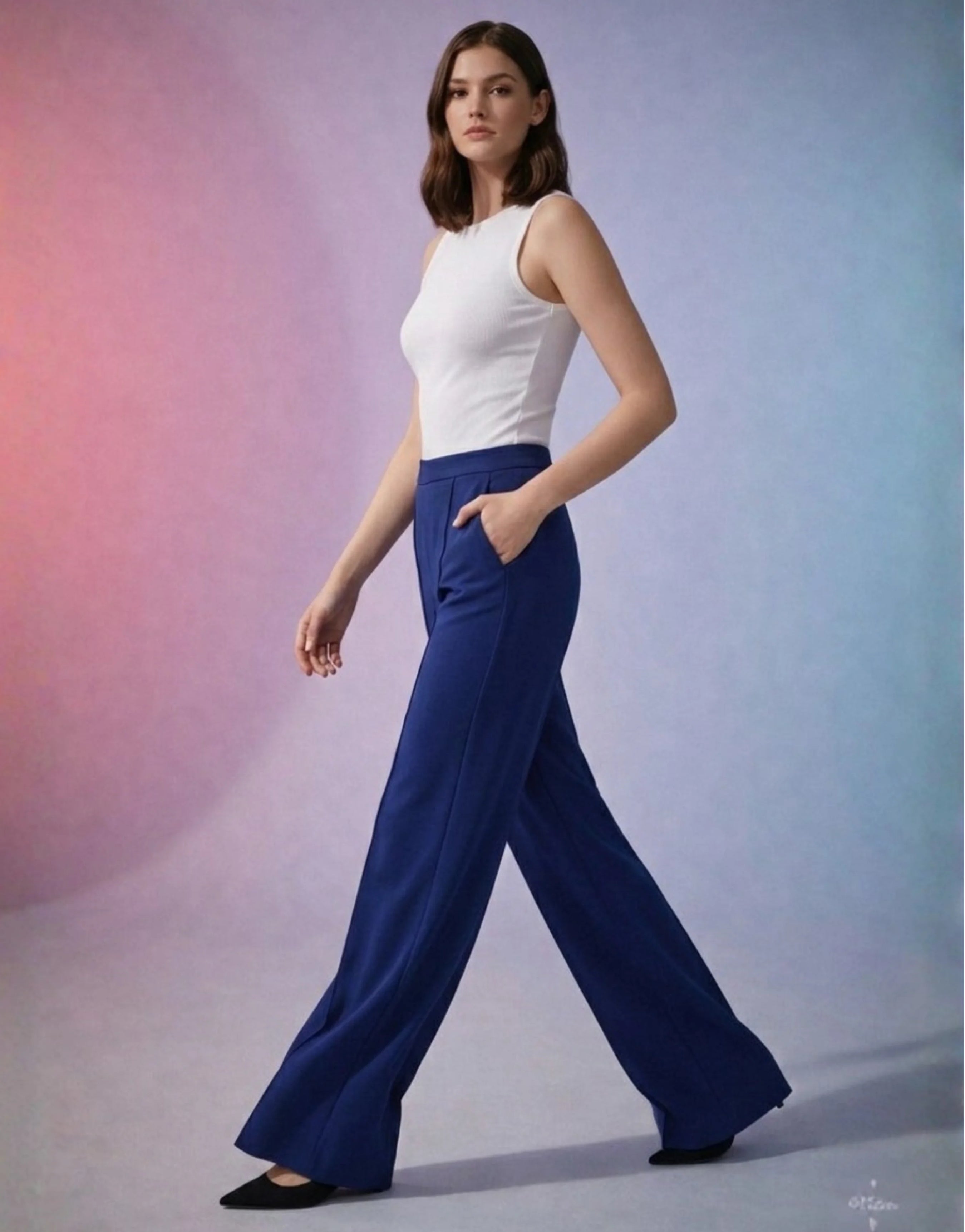 SGW Royal Blue High-Waist Wide-Leg Trouser