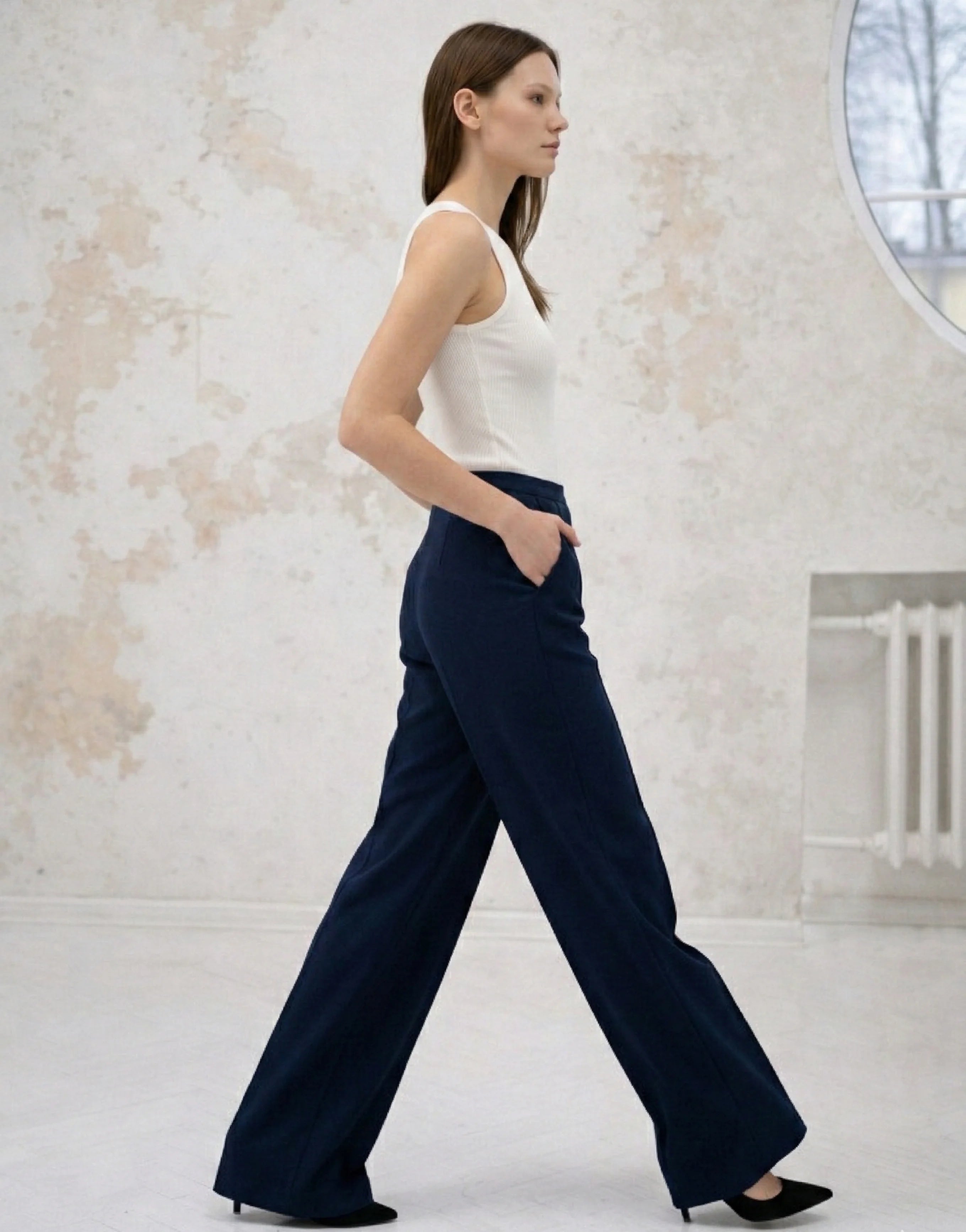 SGW Navy Blue High-Waist Wide-Leg Trouser - SelectGraceWear