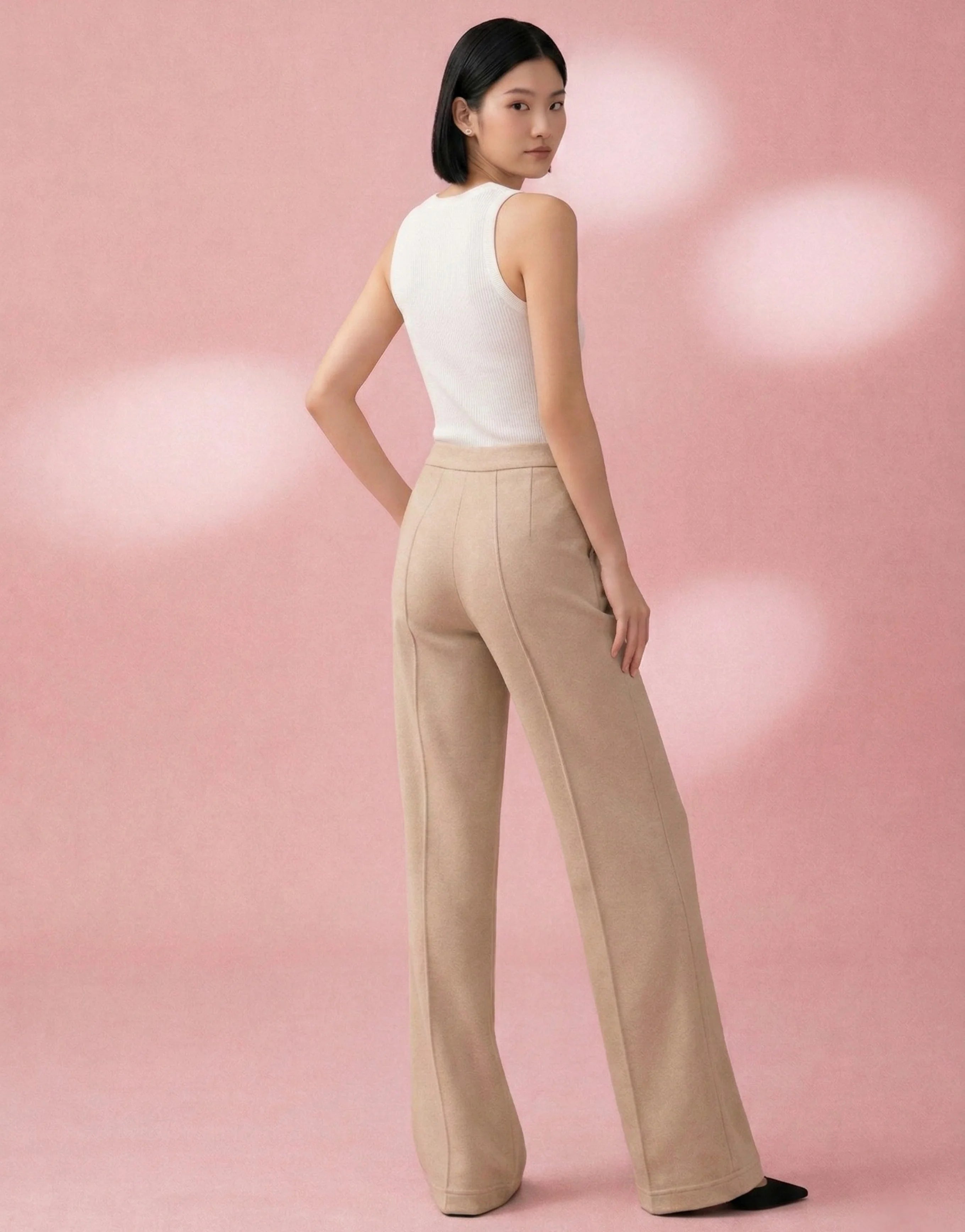 SGW Beige High-Waist Wide-Leg Trouser