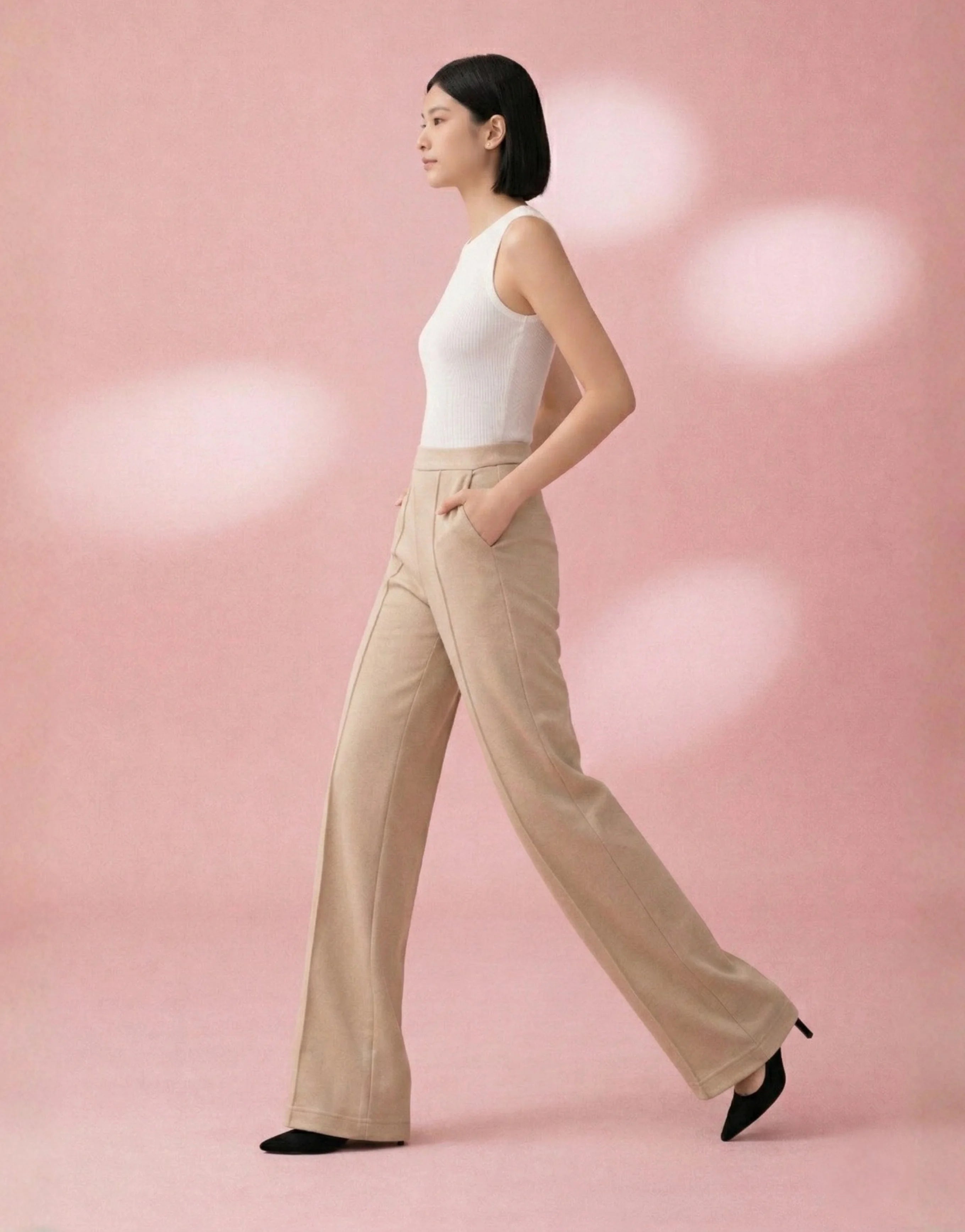 SGW Beige High-Waist Wide-Leg Trouser