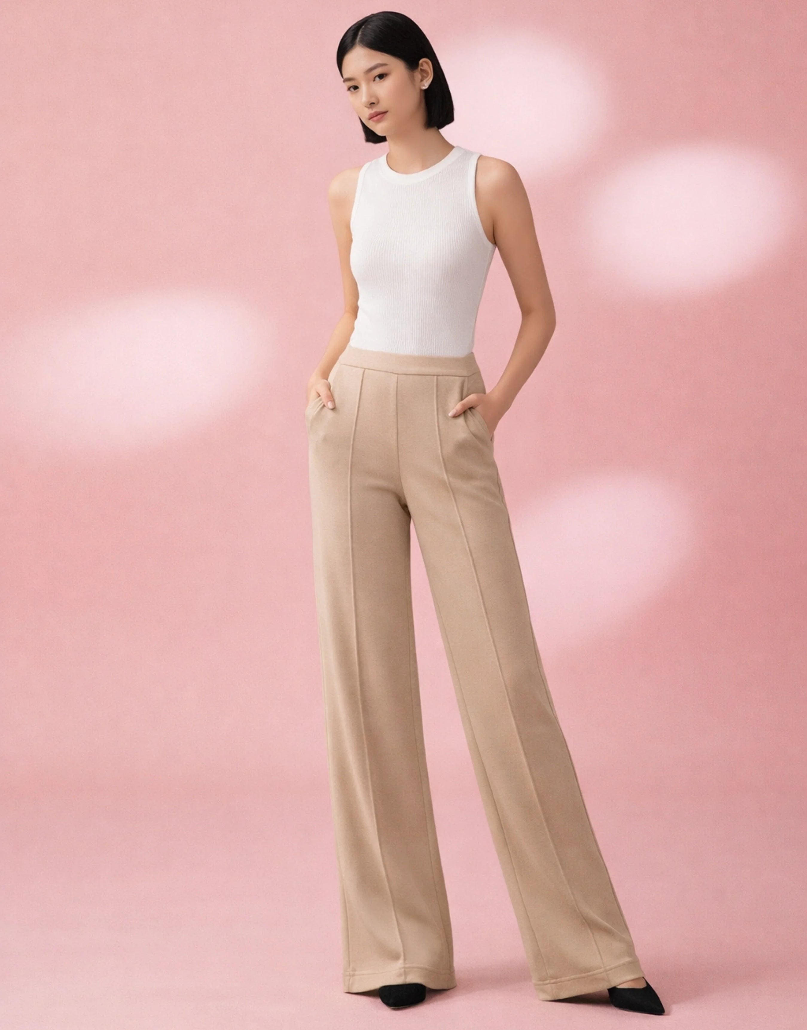 SGW Beige High-Waist Wide-Leg Trouser
