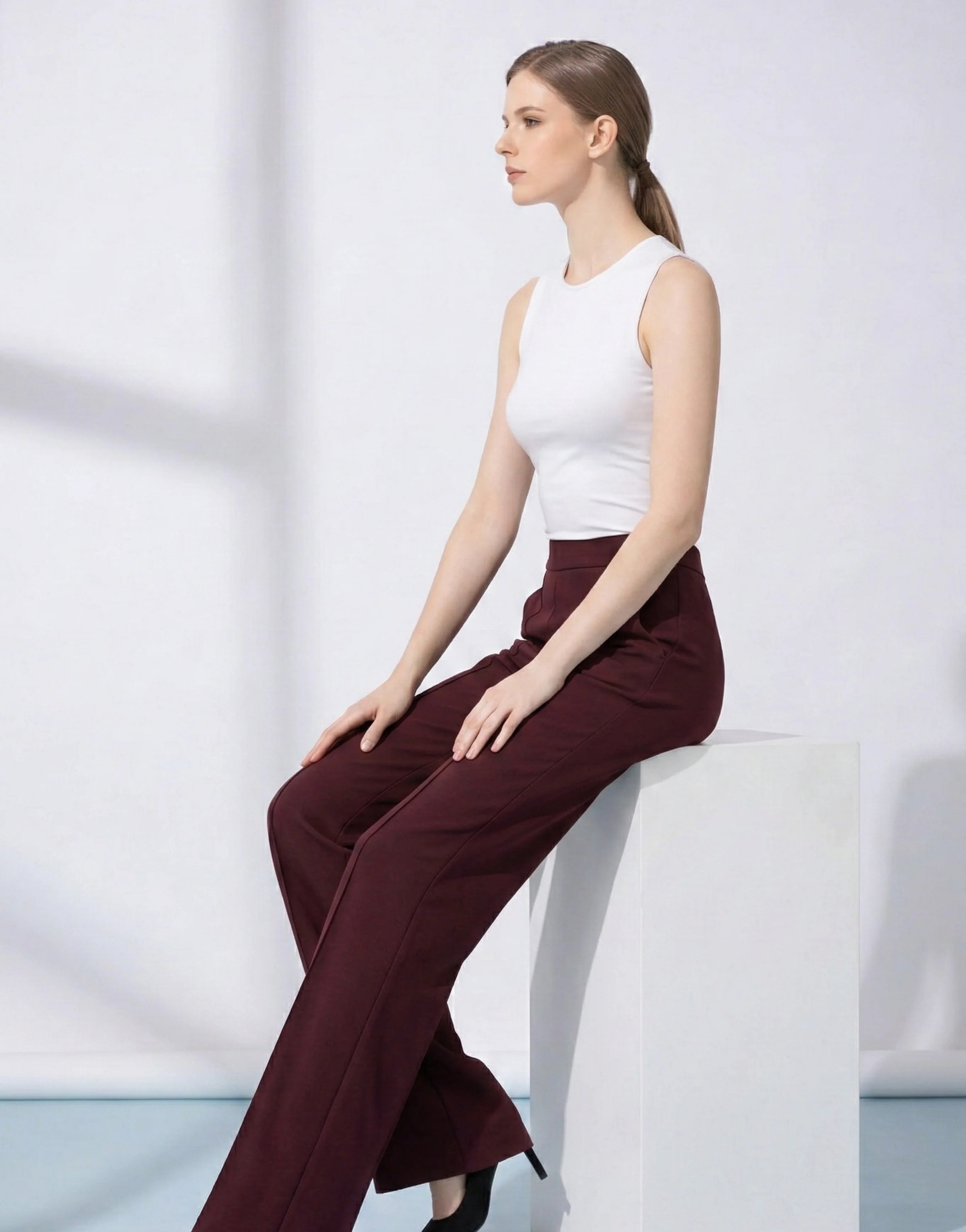 SGW Burgundy High-Waist Wide-Leg Trouser