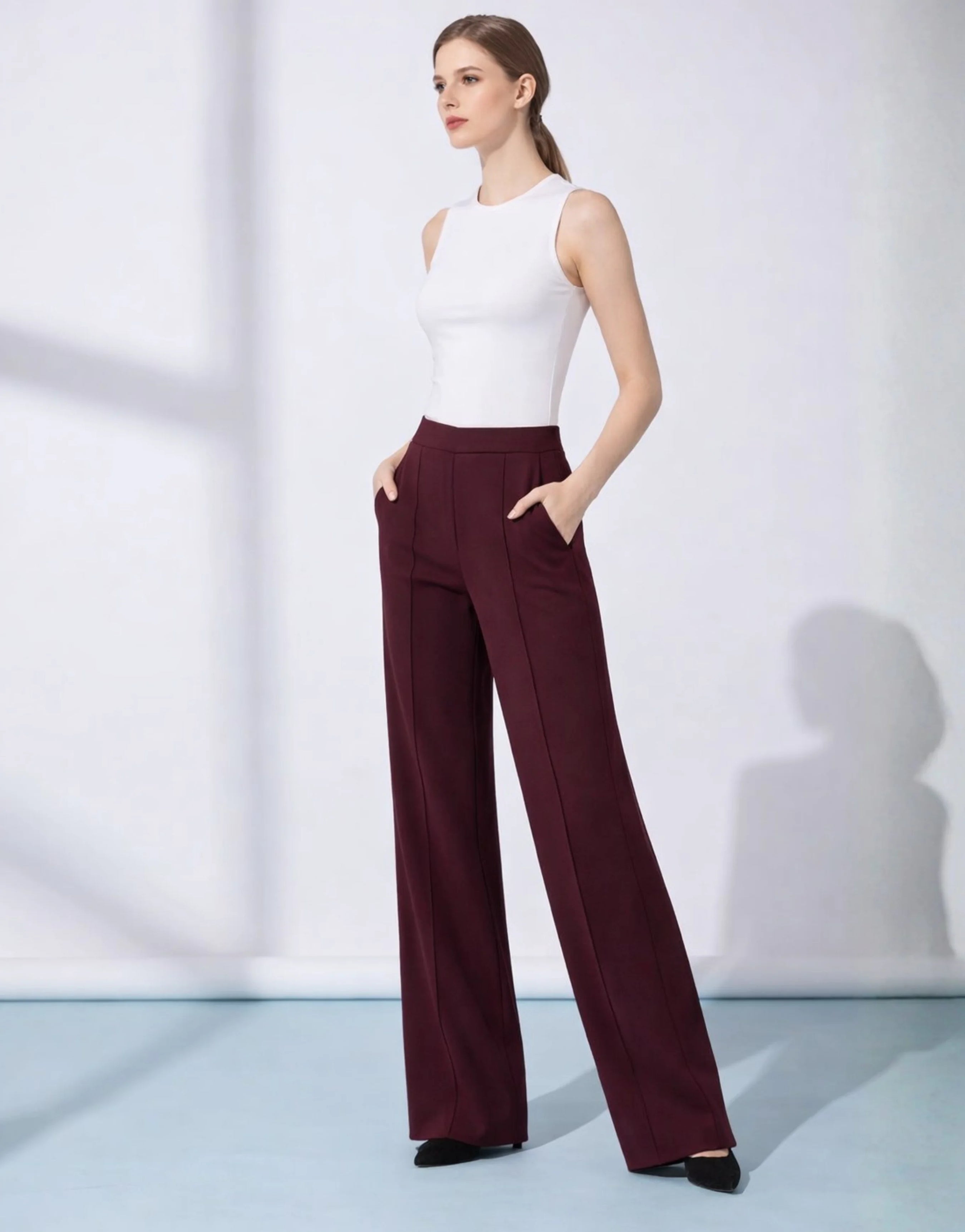 SGW Burgundy High-Waist Wide-Leg Trouser