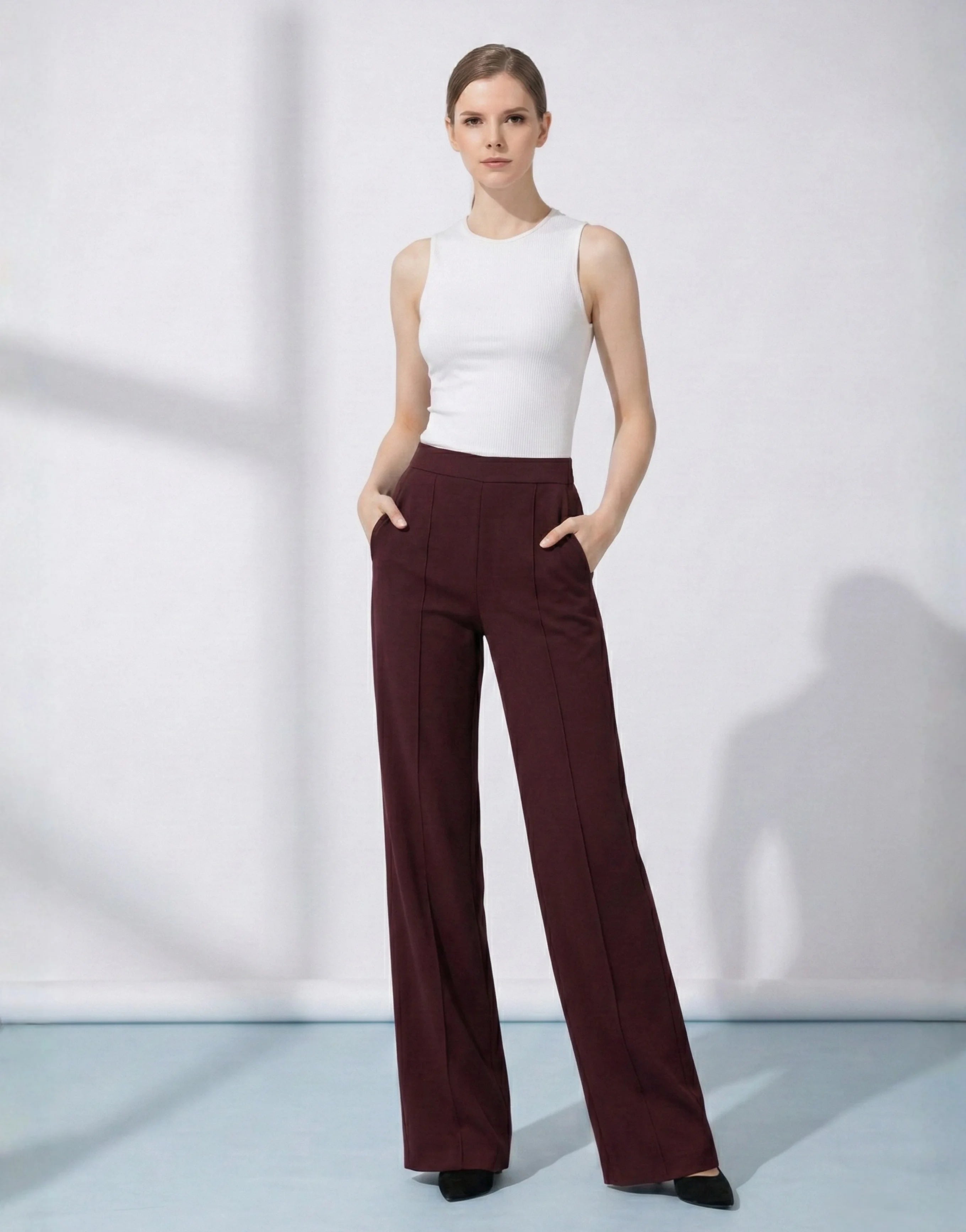 SGW Burgundy High-Waist Wide-Leg Trouser
