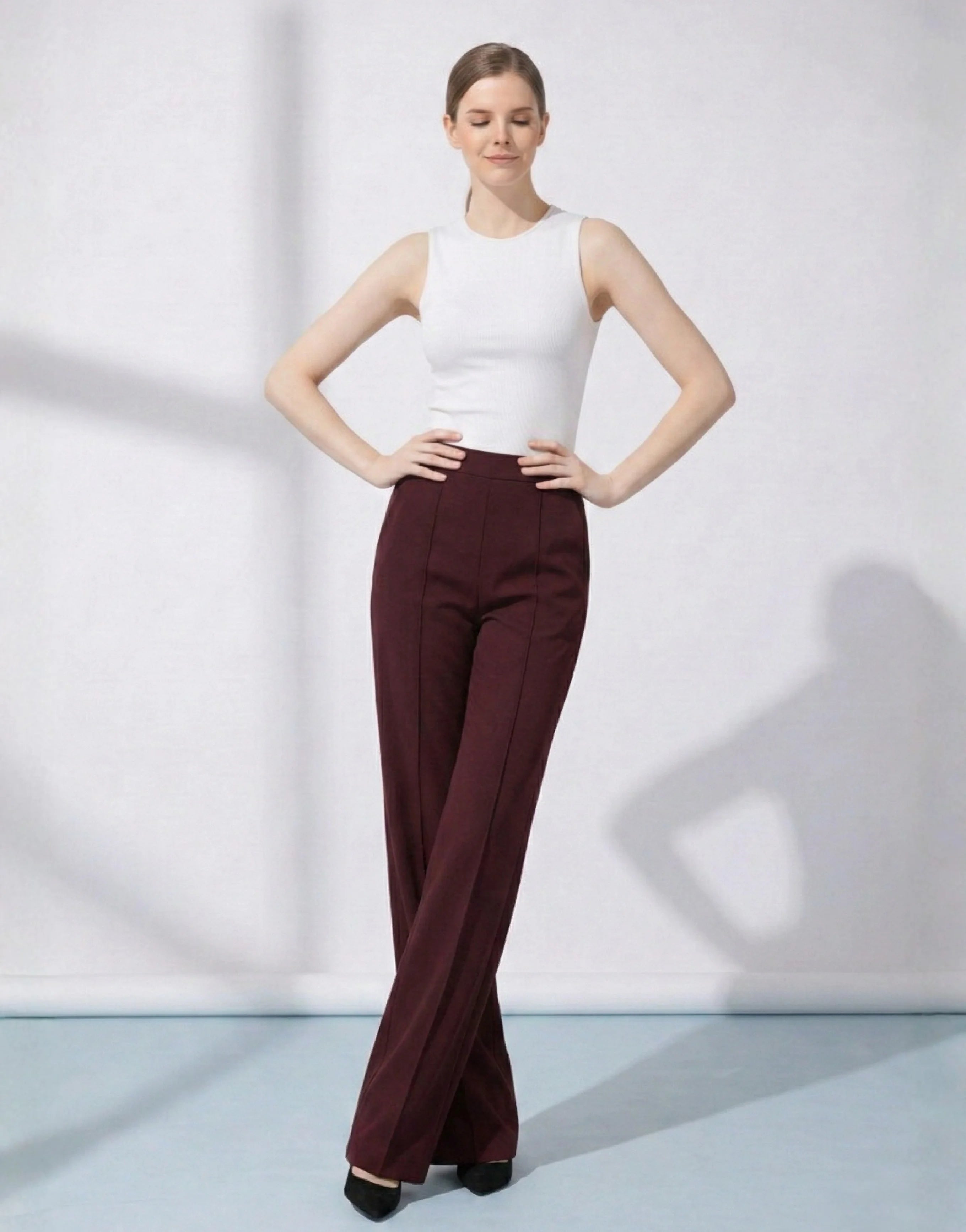 SGW Burgundy High-Waist Wide-Leg Trouser