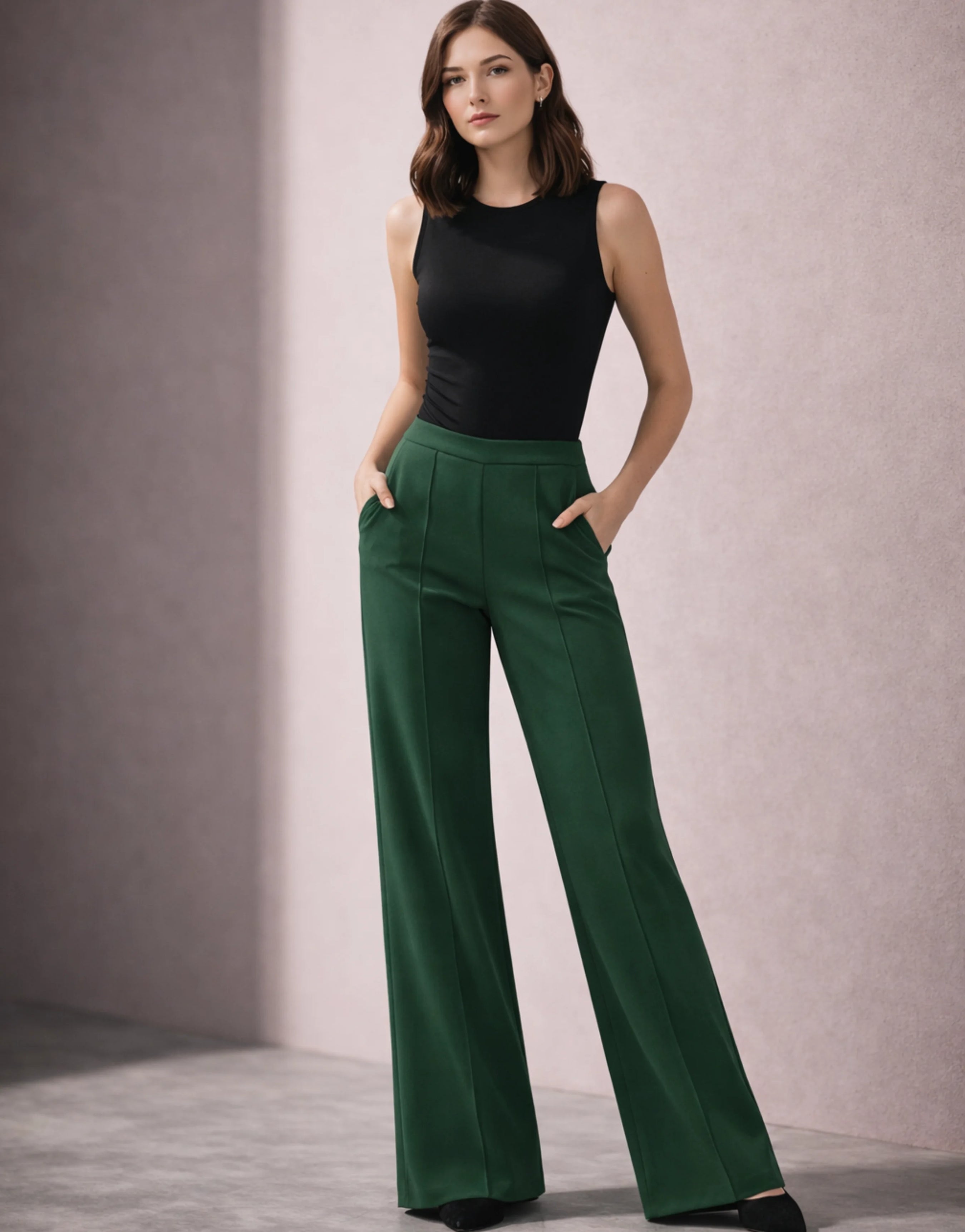 SGW Deep Green High-Waist Wide-Leg Trouser