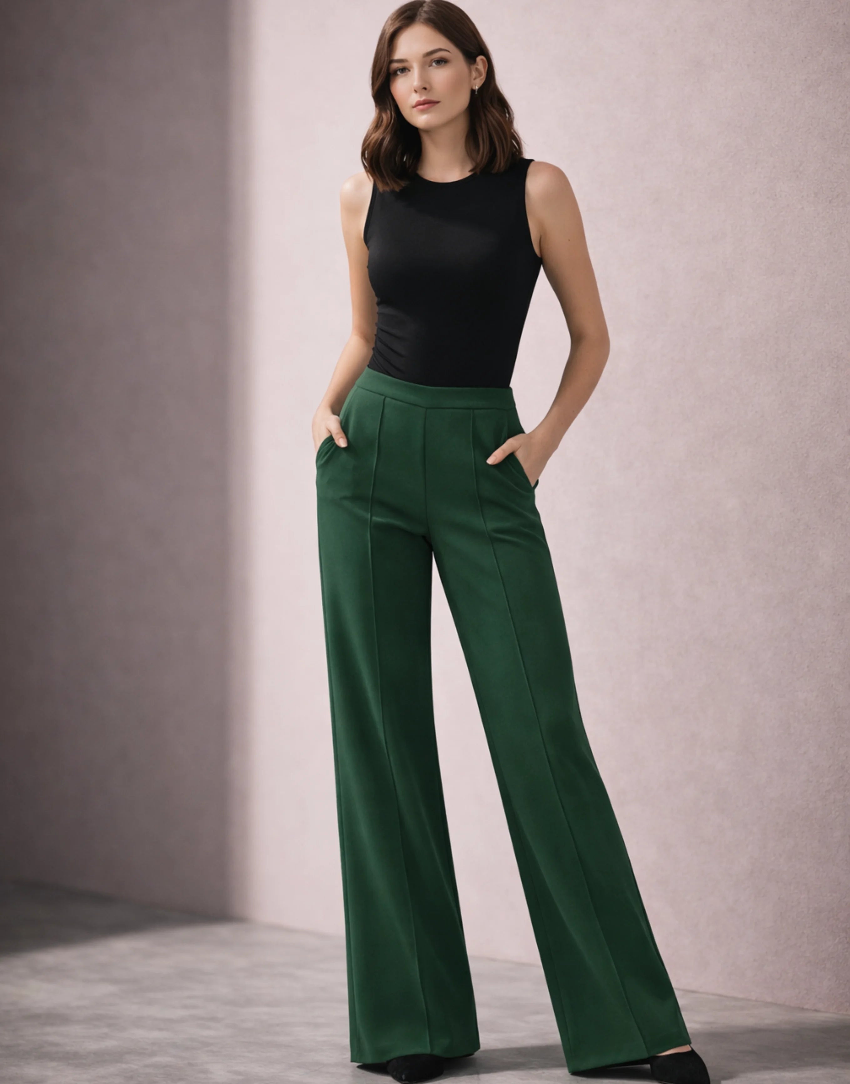 SGW Deep Green High-Waist Wide-Leg Trouser