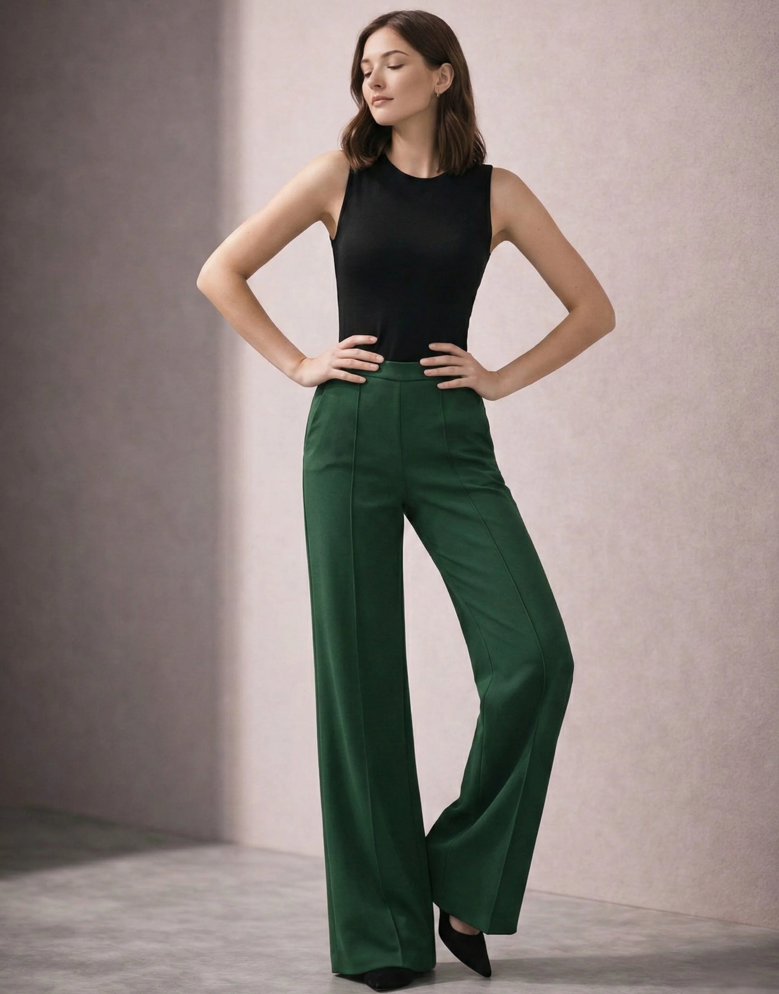 SGW Deep Green High-Waist Wide-Leg Trouser