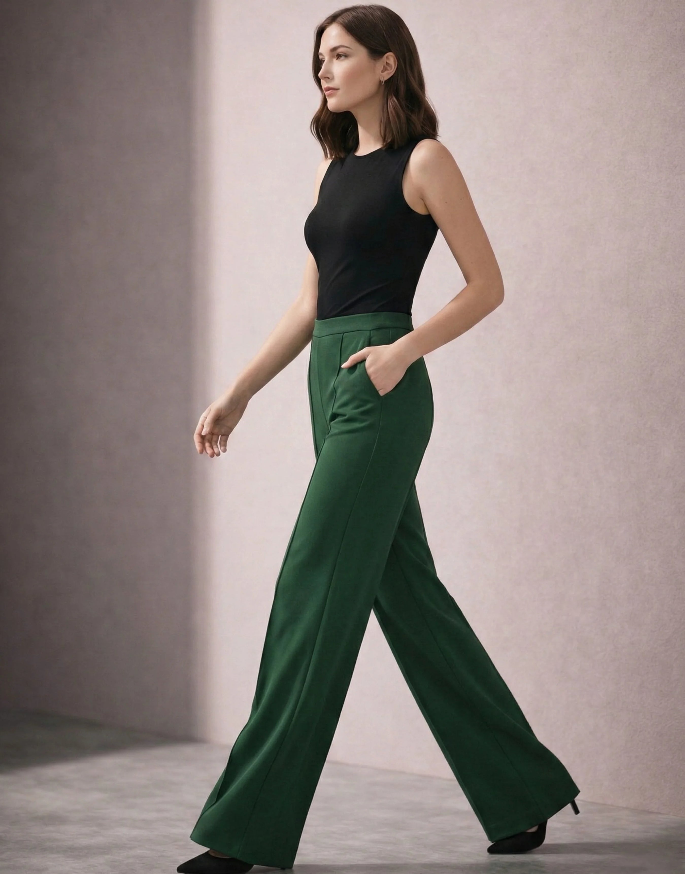 SGW Deep Green High-Waist Wide-Leg Trouser
