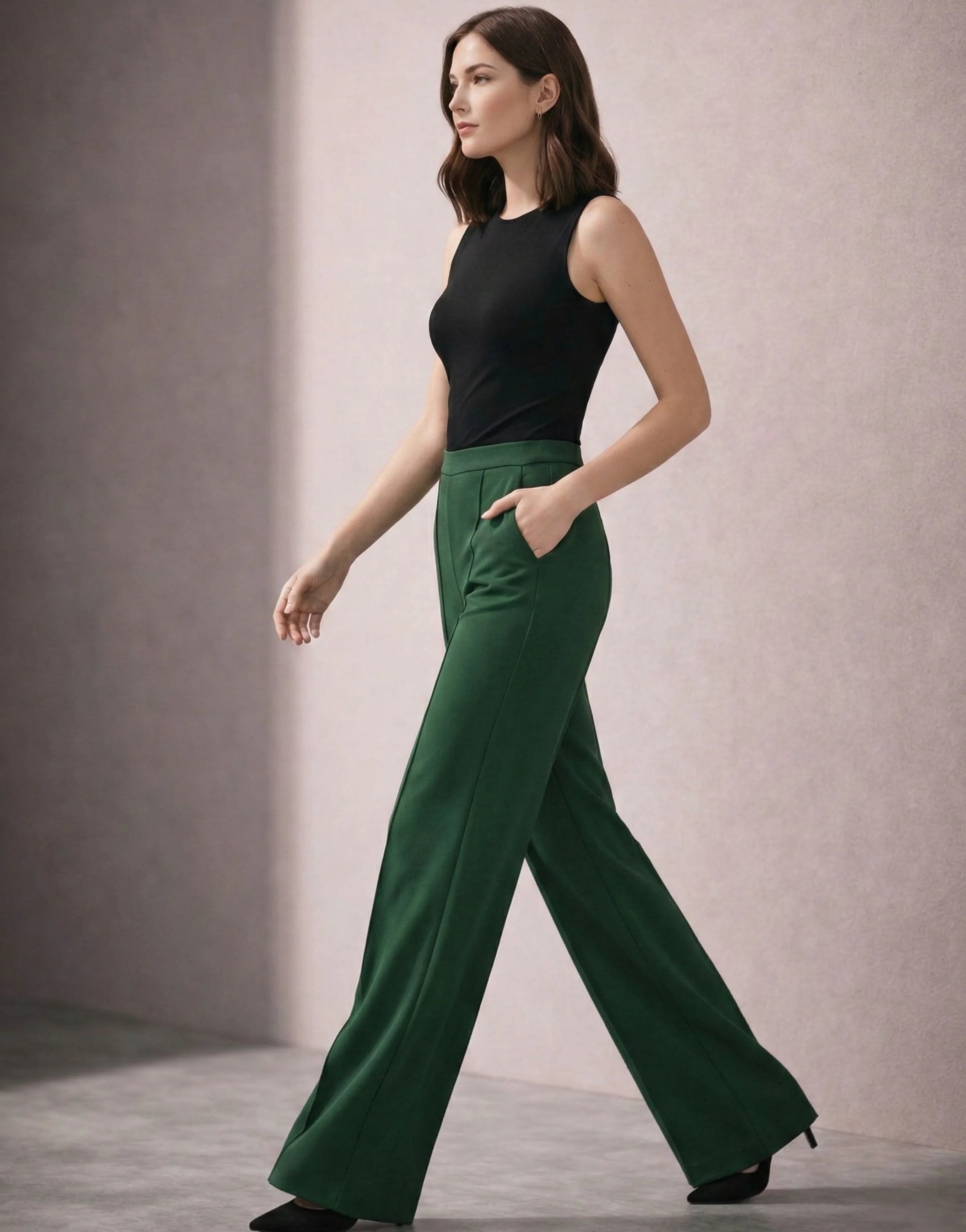 SGW Deep Green High-Waist Wide-Leg Trouser
