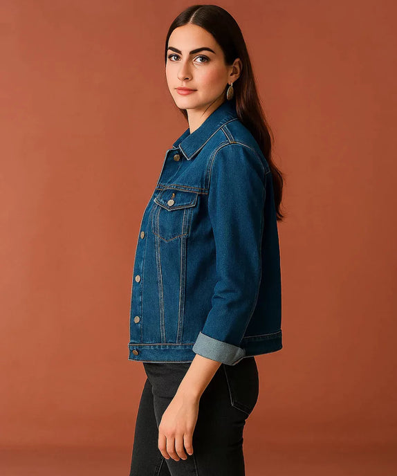 Tailored Mid Blue Denim Jacket - SelectGraceWear