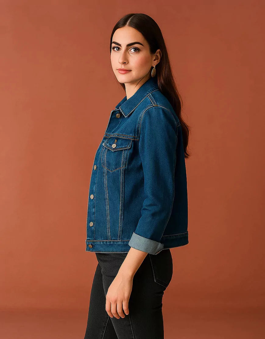 Tailored Mid Blue Denim Jacket - SelectGraceWear
