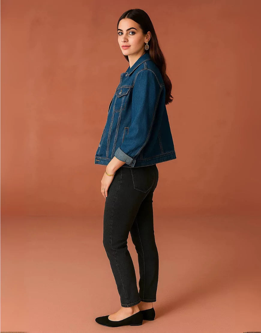 Tailored Mid Blue Denim Jacket - SelectGraceWear