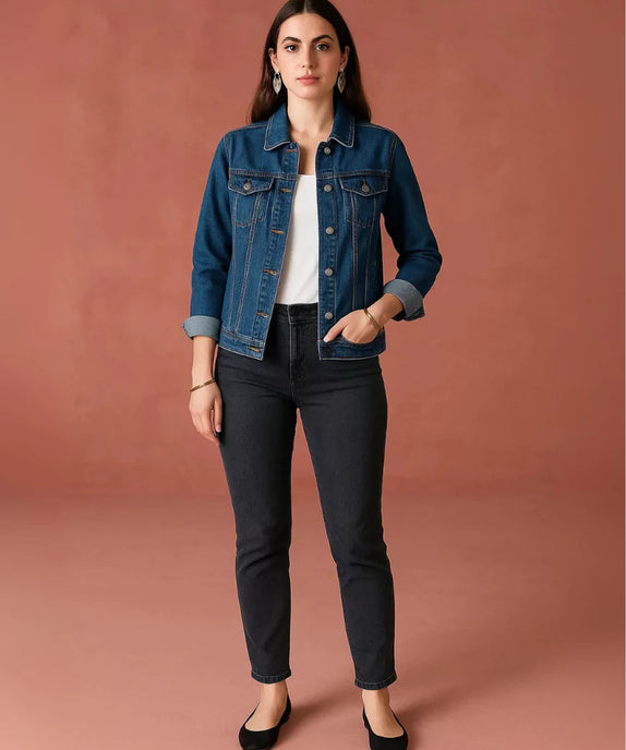 Tailored Mid Blue Denim Jacket - SelectGraceWear