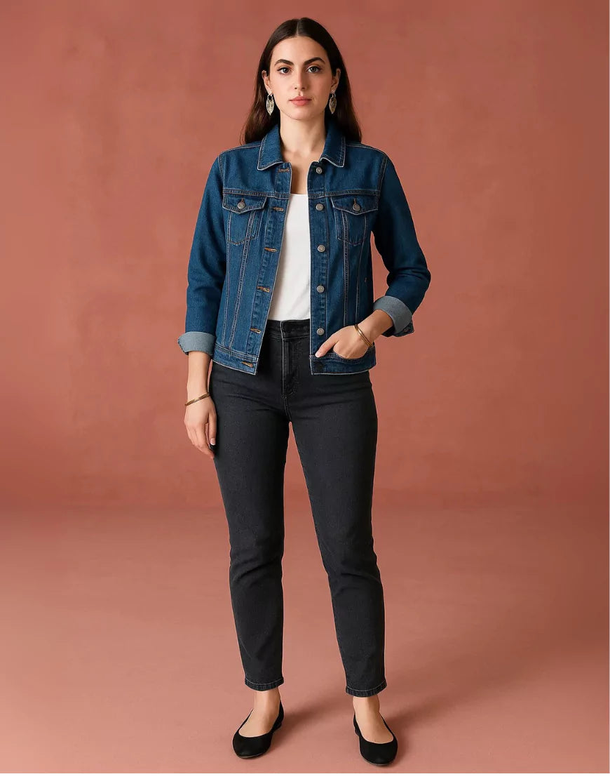 Tailored Mid Blue Denim Jacket - SelectGraceWear