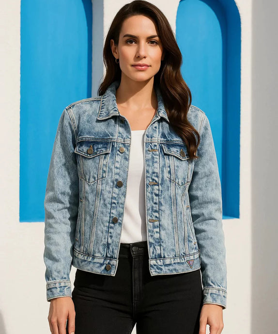 Women’s Casual Acid Wash Denim Jacket – Blue - SelectGraceWear