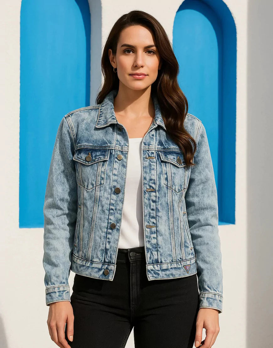 Women’s Casual Acid Wash Denim Jacket – Blue