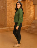 Casual Olive Green Denim Jacket for Women