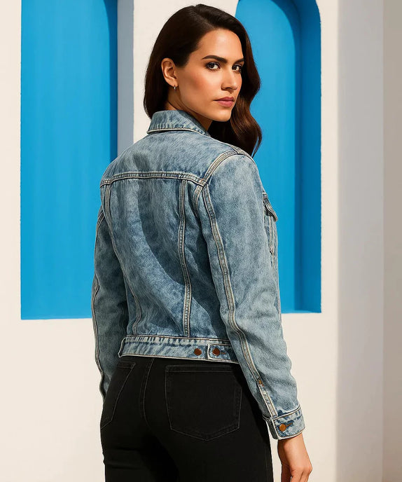 Women’s Casual Acid Wash Denim Jacket – Blue - SelectGraceWear
