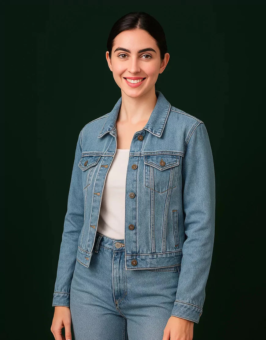 Stylish Women’s Casual Ice Blue Denim Jacket